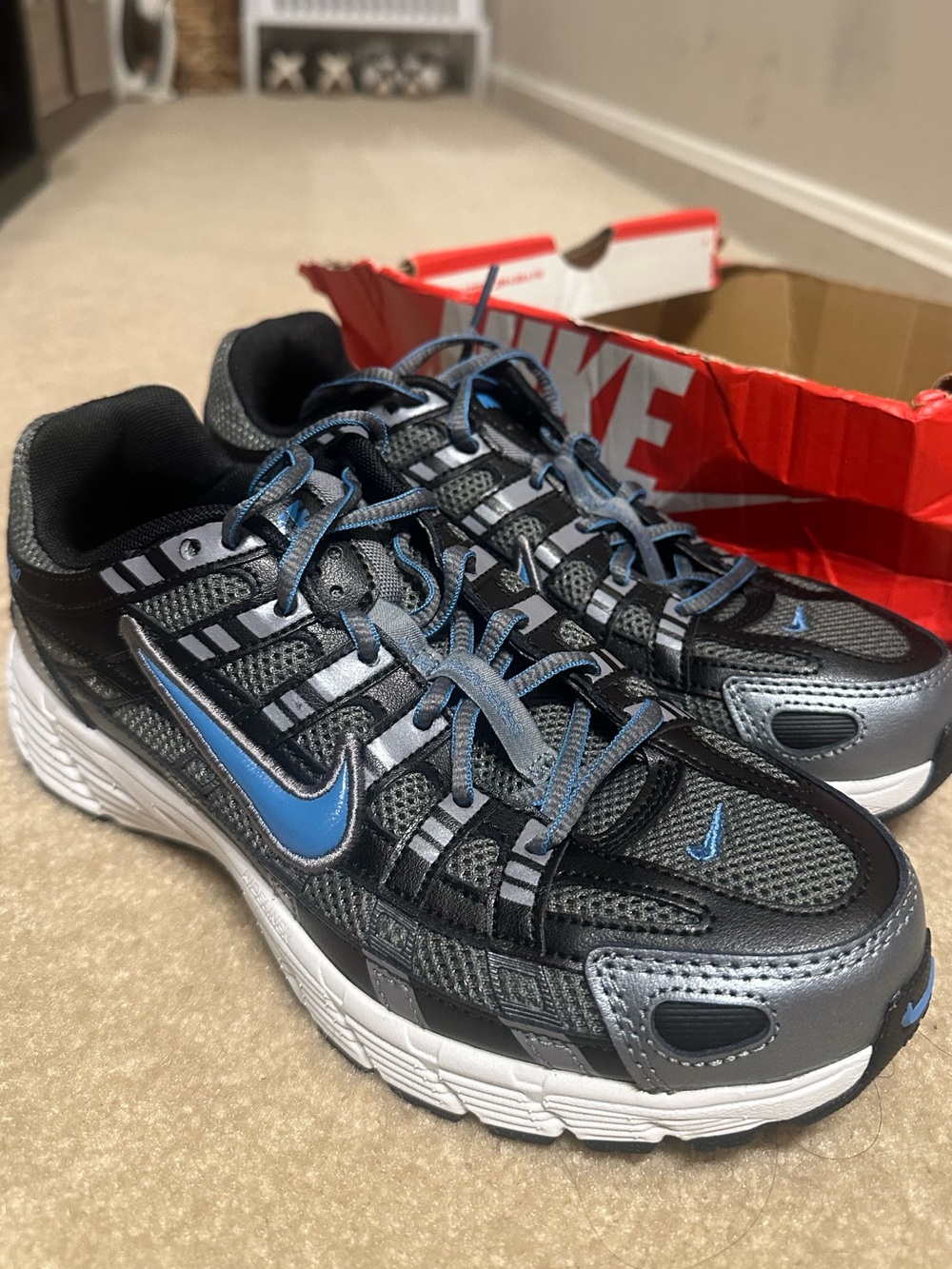 NWOT: Nike P6000 Kids; smoke grey/black/platinum/dutch blue- 6y